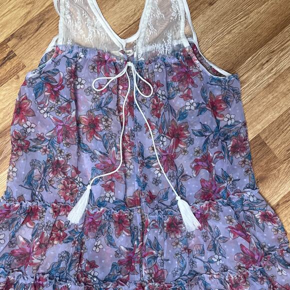 Coquette Floral Sheer Ruffle Dress Cover Up Romantic Beach Resortwear Large - Picture 9 of 13